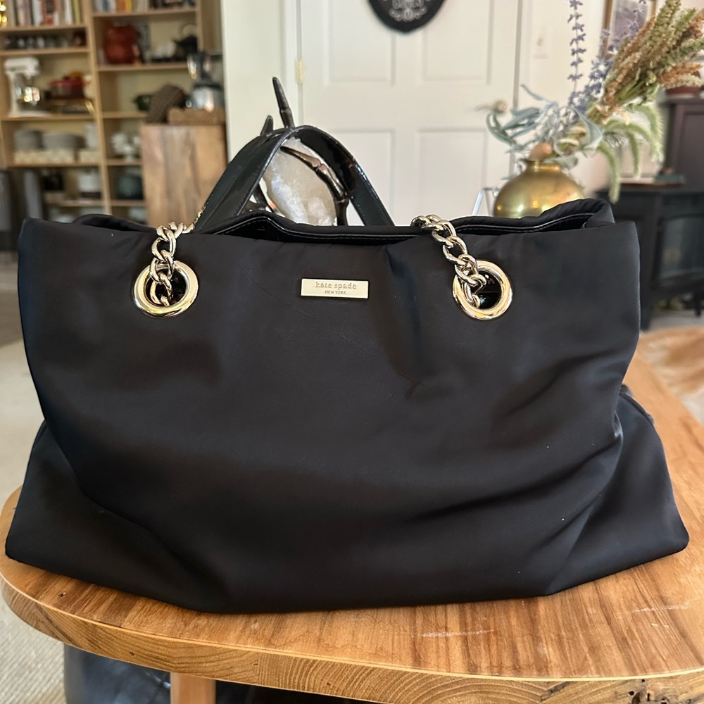 Kate Spade Black MaryAnne nylon with gold tone Bag. Handle wear as shown